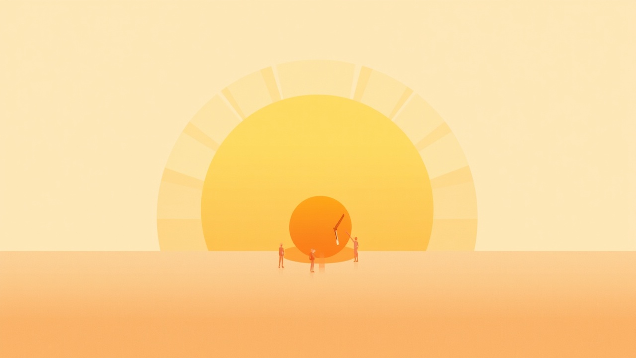 Illustration: A rising sun motif over a single desk-orb, with light rays each touching a different small tool-shape